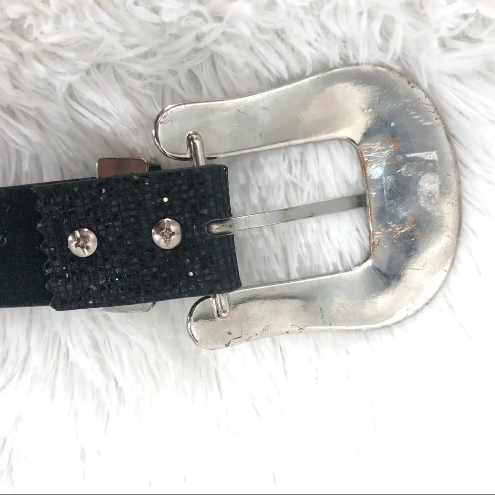 Black Leather & Rhinestone Belt - BLING - Picture 7 of 12
